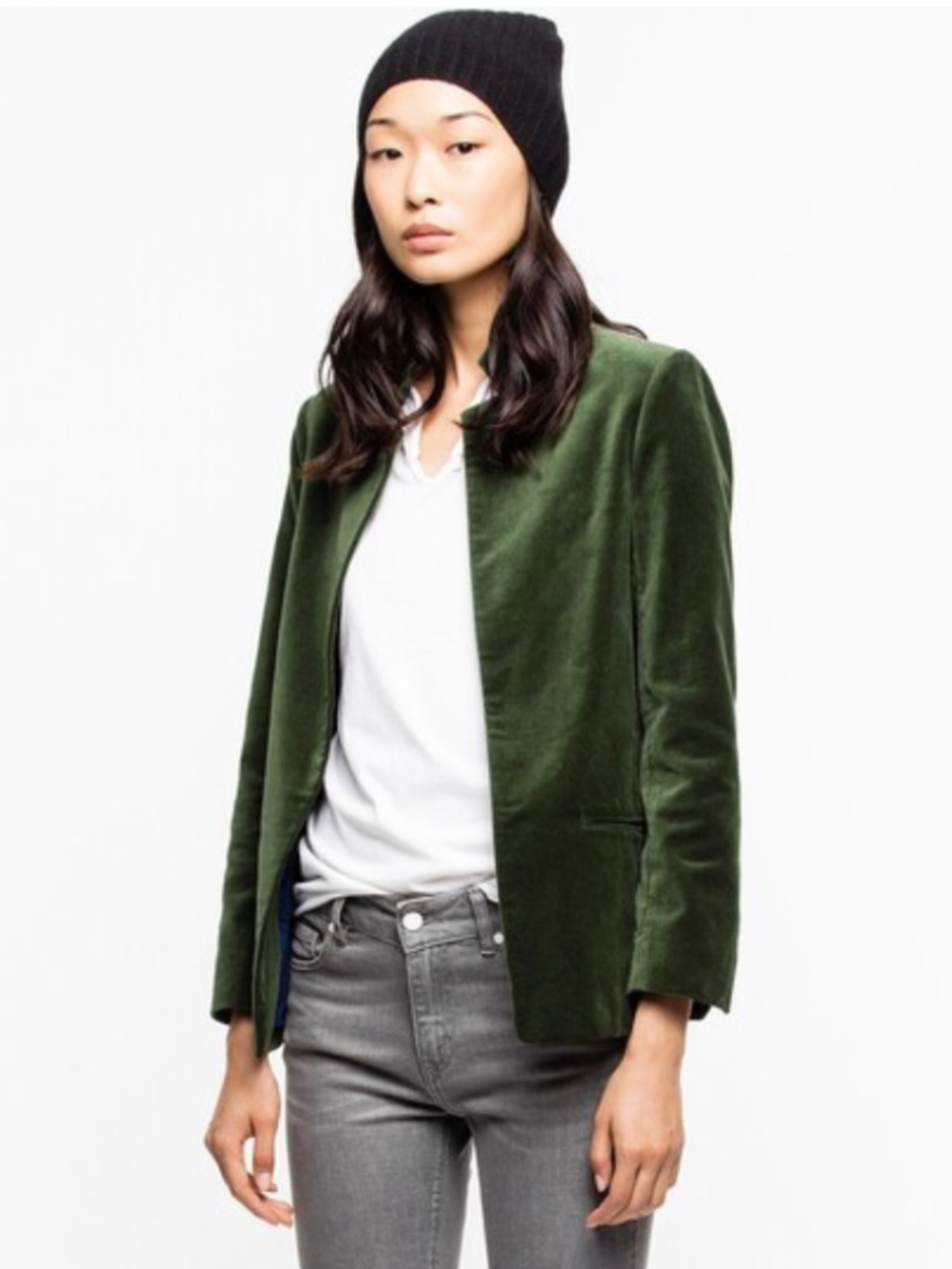 Zadig & Voltaire Volly Velours Green Velour Blazer Size 34 XS WhimsiGoth Office